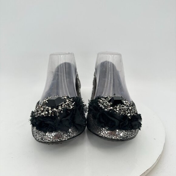 Tory Burch Women Size 7.5M Scrunch Amelia Crystal Silver Ballet Flat Shoes - Picture 3 of 11